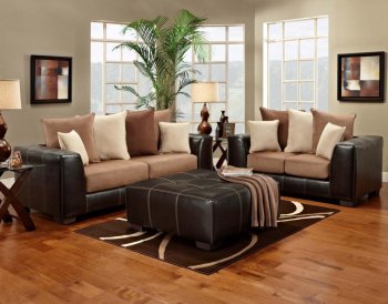 Saddle Fabric & Dark Brown Vinyl Modern Sofa and Loveseat Set [CHFS-V4-6300 Landon Saddle]