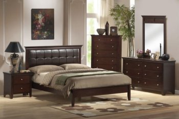 Brown Finish Modern Bedroom w/Faux Leather Headboard Bed [PXBS-F9151]