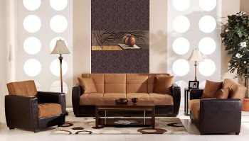 Brown Microfiber Elegant Living Room w/Sleeper Sofa And Storage [MNSB-Madison-Brown]