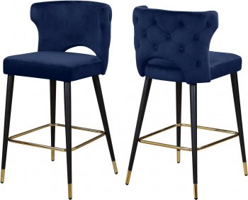 Kelly Counter Stool 791 Set of 2 Navy Velvet Fabric by Meridian [MRDC-791 Kelly Navy]