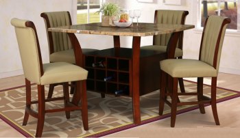 Honey Marble Top & Brown Base Modern 5Pc Dining Set w/Options [AEDS-7035-Honey]