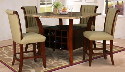 Honey Marble Top & Brown Base Modern 5Pc Dining Set w/Options