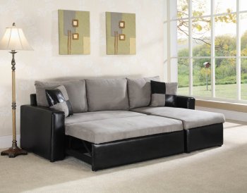 Grey Fabric & Black Vinyl Modern Sectional Sofa w/Storage [WDSS-64008]