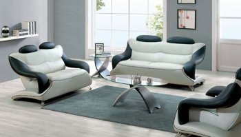 Contemporary Black & Grey Leather Living Room Sofa w/Options [AES-7055 Black & Grey]