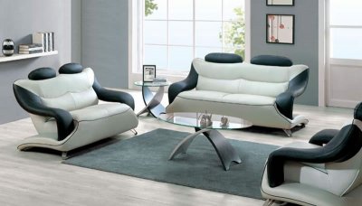 Contemporary Black & Grey Leather Living Room Sofa w/Options