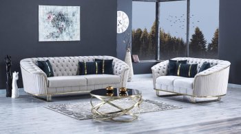 FD520 Sofa & Loveseat Set in Off-White Velvet by FDF [FDS-FD520]