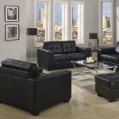 Black Bonded Leather Contemporary Living Room w/Tufted Backs