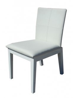 White Leatherette Set of 4 Modern Dining Chairs w/Wooden Legs