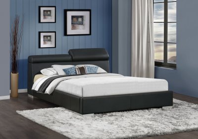 1807 Myall Upholstered Bed by Homelegance in Black Bi-Cast Vinyl