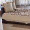 Beige Fabric & Dark Leather Base Convertible Sofa Bed w/Storage