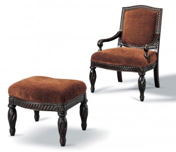 Dark Brown Finished Elegant Accent Chair w/Matching Ottoman [CRAC-508-900031]