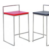 Black or Red Seat & Stainless Steel Modern Set of 2 Barstools