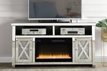 Noralie TV Stand w/Fireplace LV00318 in Mirrored by Acme [AMTV-LV00318 Noralie]