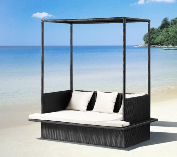 Black & White Modern Outdoor Beach Bed w/Flat Roof [ZOUT-Maui-701136]