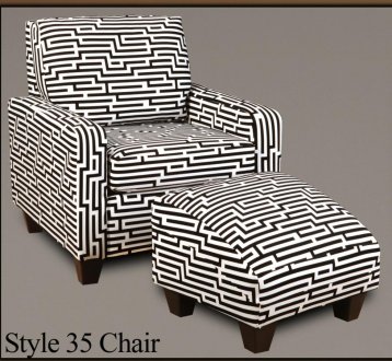 Zig Zag White & Black Vinyl Modern Chair and Ottoman Set