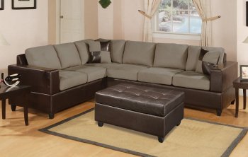 Pebble Microfiber Plush Modern Sectional Sofa w/Faux Leather [PXSS-F7633]