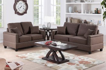 F7876 Sofa & Loveseat Set in Chocolate Fabric by Boss [PXS-F7876 Mini]