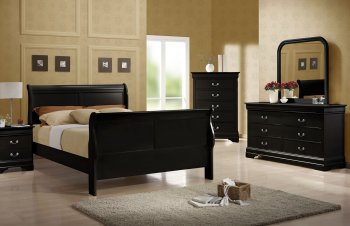 Black Finish Quintessential Louis Philippe Bedroom w/Sleigh Bed [HLBS-B413]