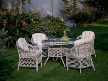 Glory Round Outdoor Dining Set 5Pc in Light Brown by Bellona [IKOUT-Glory Round 5Pc]