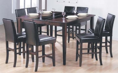 Mahogany Finish Modern Dinette Set With Faux Leather Extension