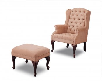 Tan Fabric Button Tufted Stylish Wing Chair w/Ottoman [CRAC-507-900261]