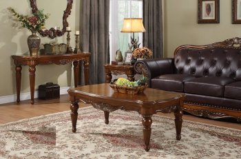 Rich Caramel Finish Traditional Coffee Table w/Hand Carvings [HECT-1437]