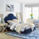 Primrose Upholstered Platform Queen Bed in Navy Velvet by Modway