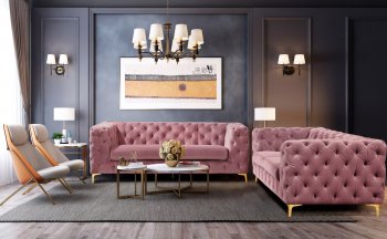 Benedict Sofa & Loveseat Set in Dusty Rose Velvet Fabric [KCS-Benedict Dusty Rose]