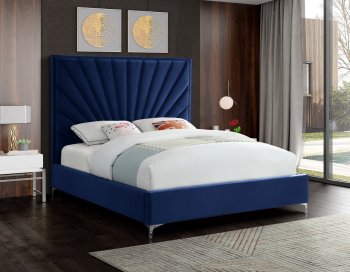 Eclipse Bed in Navy Velvet Fabric by Meridian w/Options [MRB-Eclipse Navy]