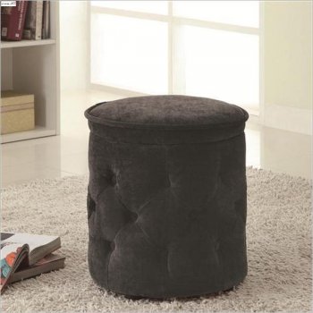 Charcoal Button Tufted Chenille Fabric Modern Ottoman w/Storage [CRO-500926]