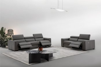 Picasso Power Motion Sofa Silver Dark Leather by J&M w/Options [JMS-Picasso Dark Gray]