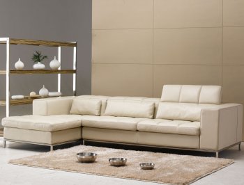 Beige Leather Modern Elegant Sectional Sofa w/Metal Legs [THSS-FY635]