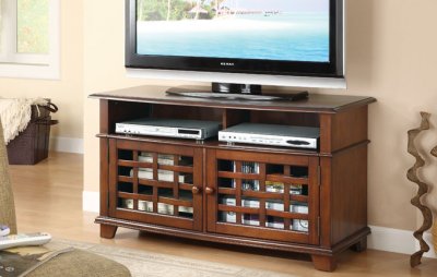 Dark Oak Finish Contemporary TV Stand w/Storage Cabinet