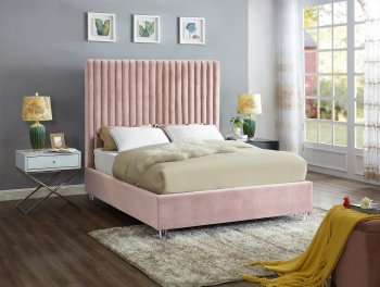 Candace Upholstered Bed in Pink Velvet Fabric by Meridian [MRB-Candace Pink]