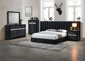 Rivas Bedroom Set 5Pc 27760 in Black by Acme w/Upholstered Bed [AMBS-27760 Rivas]