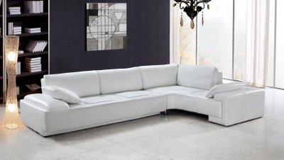 White Leather Modern Sectional Sofa w/Wrapped Arm Detail