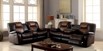 Pollux Reclining Sofa CM6864 in Two-Tone Brown Leatherette [FAS-CM6864 Pollux]