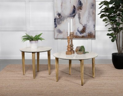 Aldis Coffee Table 3Pc Set 703718 in White & Natural by Coaster