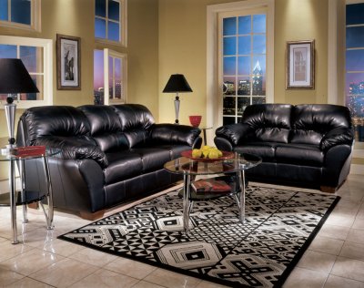 Black Leatherette Sofa And Loveseat Set w/Blocked Legs