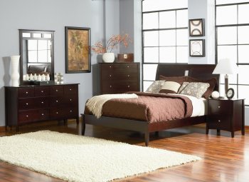 Warm Merlot Finish Contemporary Bed w/Optional Casegoods [CRBS-201531]