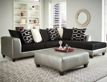 4501 Sectional Sofa in Black Corduroy Fabric & Pewter Bi Cast [EGSS-4501]