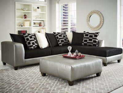 4501 Sectional Sofa in Black Corduroy Fabric & Pewter Bi Cast