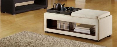 Black or Cream Microfiber Fabric Modern Cancun Storage Bench