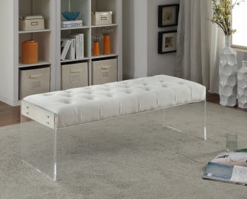 Jane Bench 103 in Cream Velvet Fabric by Meridian w/Acrylic Legs [MRBN-103 Jane Cream]