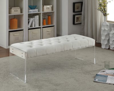 Jane Bench 103 in Cream Velvet Fabric by Meridian w/Acrylic Legs