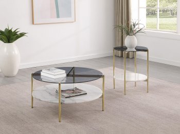 Jonelle Coffee Table 3Pc Set 710338 White & Gold by Coaster [CRCT-710338 Jonelle]