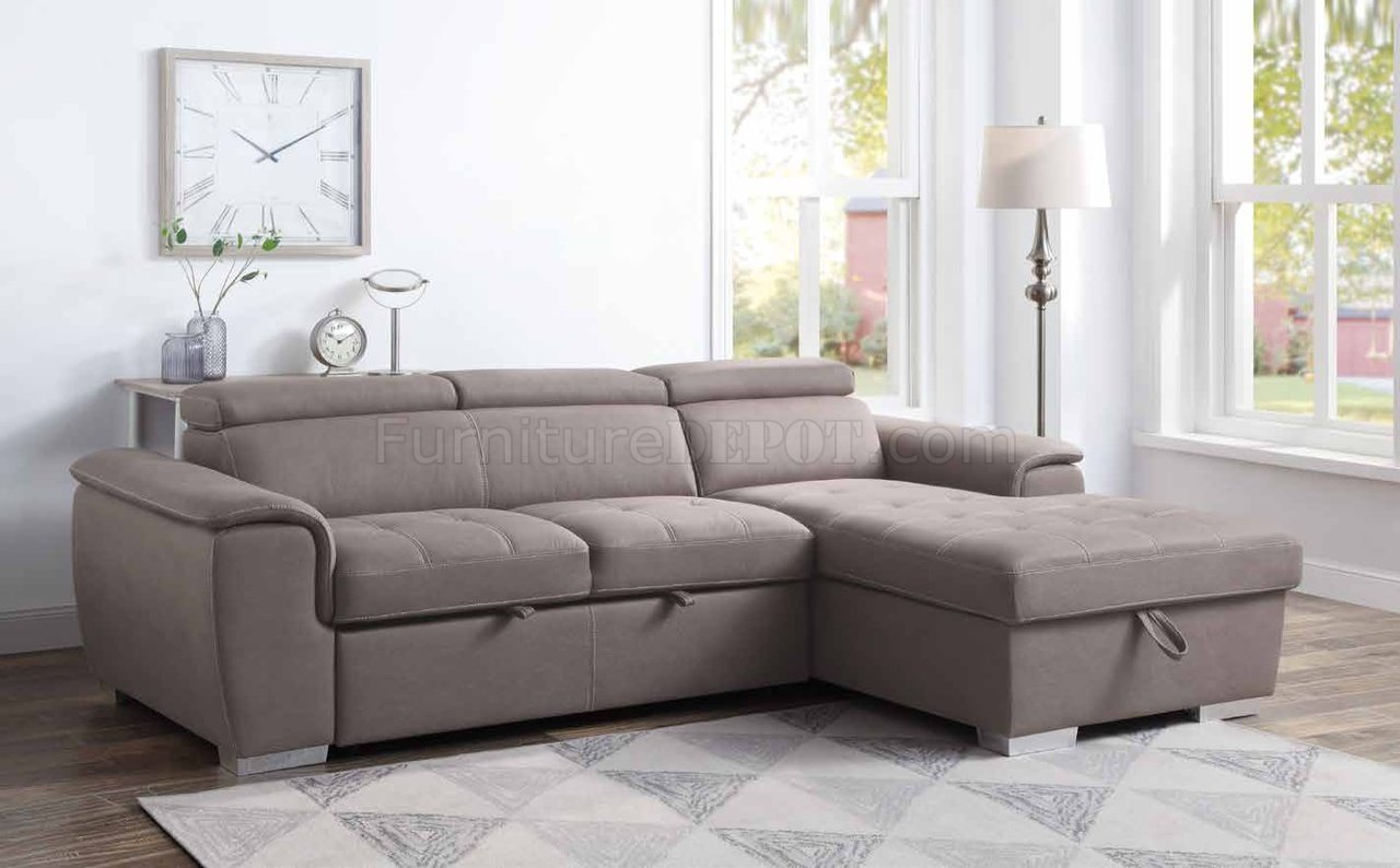 Haruko Sectional Sofa 55535 in Light Brown by Acme w /Sleeper - Click Image to Close