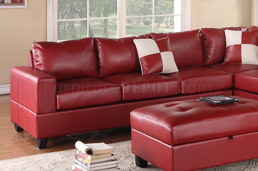 G309 Sectional Sofa in Red Bonded Leather by Glory w/Ottoman