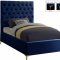 Cruz Bed in Navy Velvet Fabric by Meridian w/Options