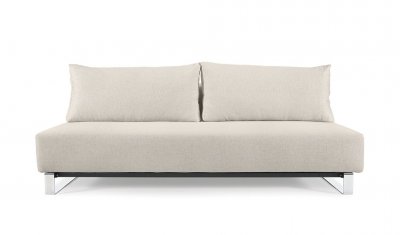 Cream Fabric Modern Sofa Bed w/Stainless Steel Legs